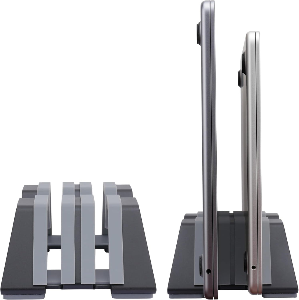 Adjustable Dual Vertical Laptop Stand - Supports 2 Devices Holder, Fit for All Laptops(10-30mm Thickness) - Fashion Design, Adjustable Width, Anti-Slip & Scratch-Resistant, Patented Design