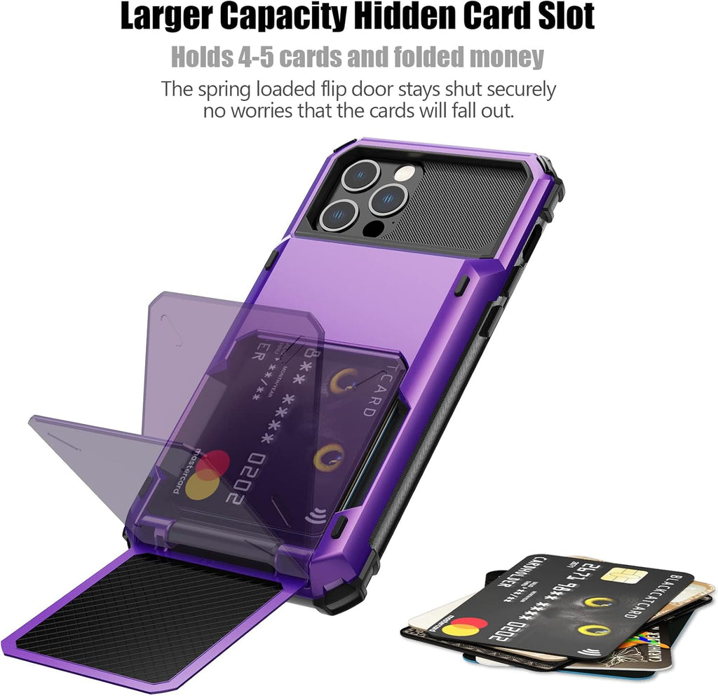 Nvollnoe for iPhone 12/12 Pro Case with Card Holder[Store 5 Cards] Dual Layer Heavy Duty Shockproof Wallet Case with Hidden Card Slot Large Storage Cover for iPhone 12(Purple)
