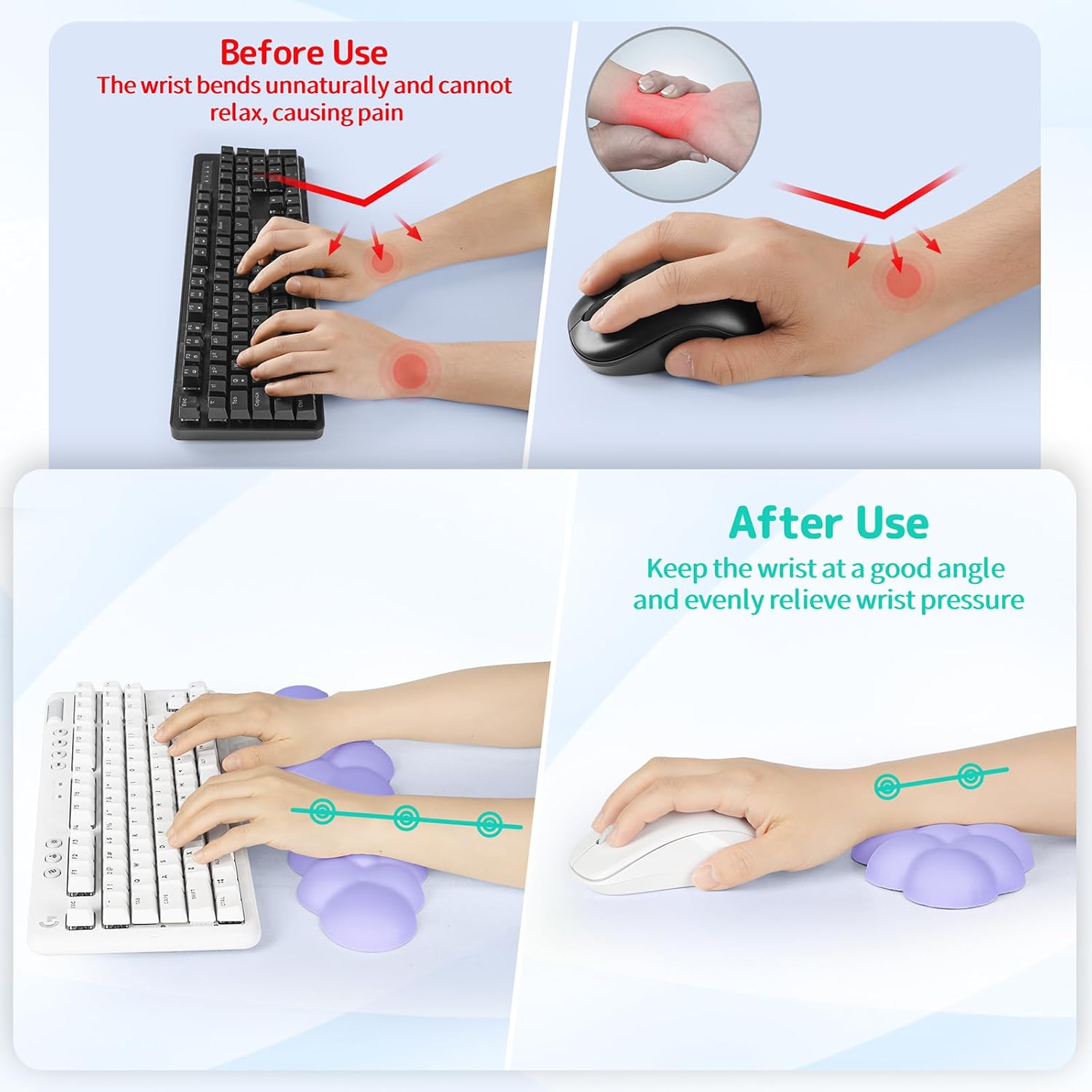 Cloud Wrist Rest Keyboard, Cloud Keyboard Wrist Pad Set with PU Leather Memory Foam, Cute Arm Rest for Palm Support, PC/Gaming Desk Accessories/Office Setup/Computer Hand Cushion - Purple