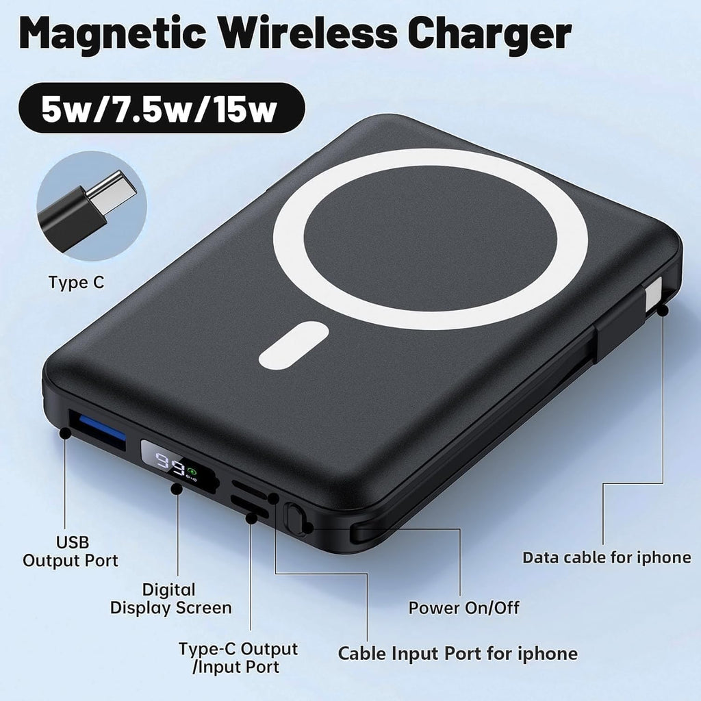 Azmuth for Magsafe Battery Pack, 10000mAh Magnetic Power Bank 22.5W PD Fast Charging with USB-C Cable LED Display Wireless Portable Charger for Magsafe with Stand for iPhone 16/15/14/13/12/Pro/Pro Max