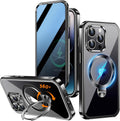 [360° Rotatable CD Stand & Built-in Privacy Screen Magnetic Case for iPhone 15 Pro Max[Compatible with MagSafe&Full Signal] Mil-Grade Shockproof Full Body Anti-Spy Cover for 15 Pro Max-Black