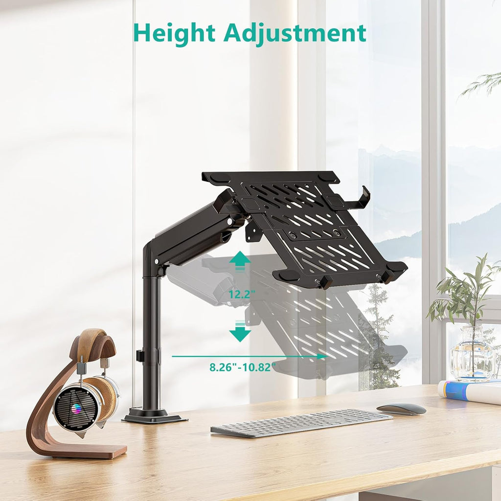 WALI Laptop Tray Desk Mount, Laptop Arm Mount Fits 10-15.6 Inch Notebook, 2-in-1 Gas Spring Monitor Arm for 17-32 Inch Computer Screen, Holds up to 22lbs(GSDM00LP), Black