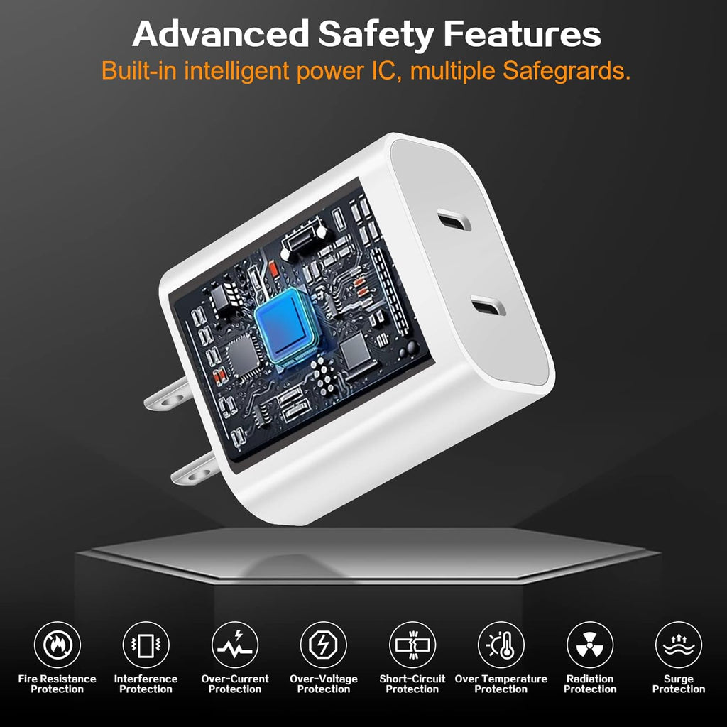 Super Fast iPhone Charger,Dual Port USB C iPhone Charger Fast Charging Block,3Pack Double Type C Wall Power Delivery Adapter,6Pack Quick USB C to Lightning Cable for iPhone 14 Pro/13/12/11/MiNi/XS/XR