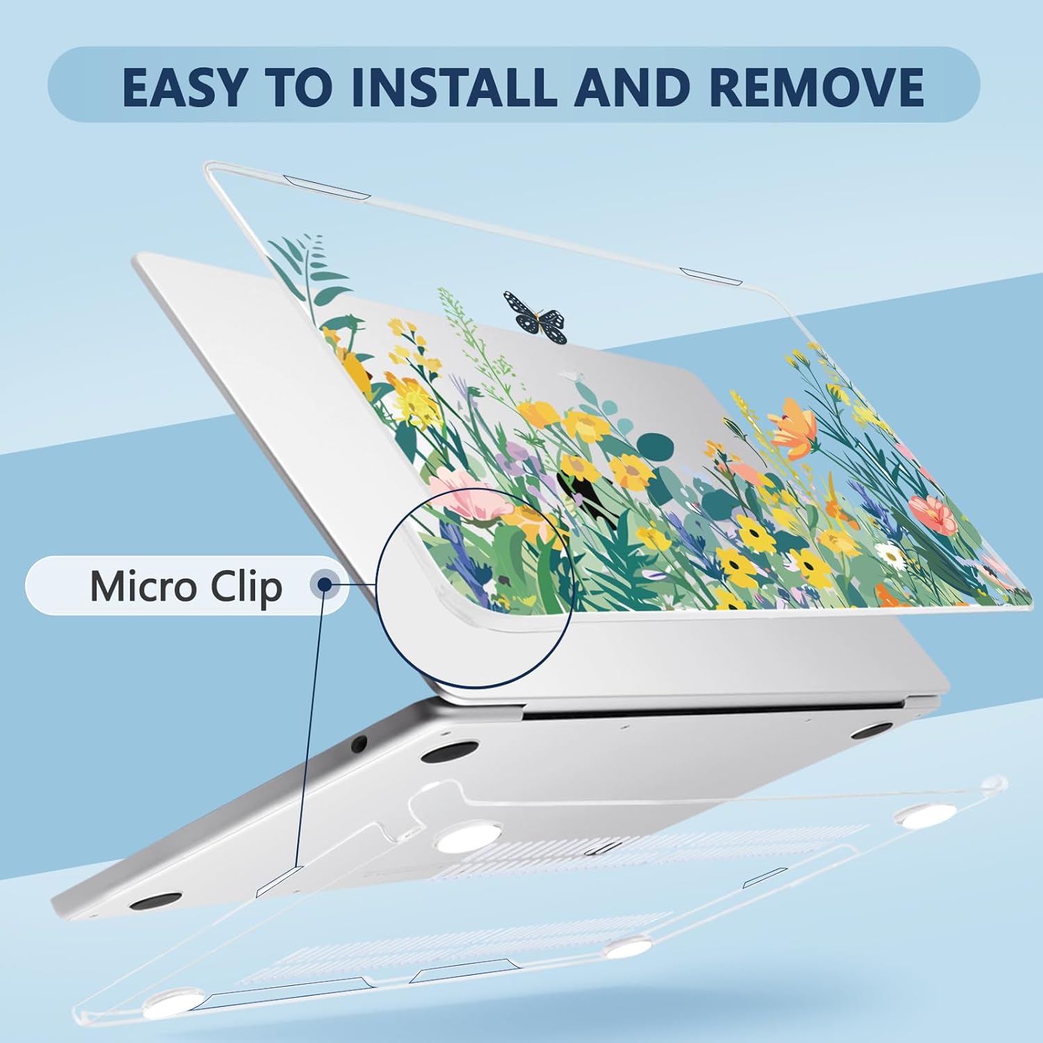 Compatible with MacBook Air 15 inch Case, M4 A3241/M3 A3114/M2 A2941 (Released 2025 to 2023), Hard Shell, Keyboard Cover, Screen Protector, Webcam Cover & Type-C Adapter, Butterfly Flowers