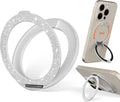 COOLQO Upgraded Magnetic Phone Ring Holder Stand, Super Magnet Cell Phone Grip Finger Kickstand Compatible with MagSafe Mag Safe Accessory for iPhone All Smartphones (1-Glitter Silver)