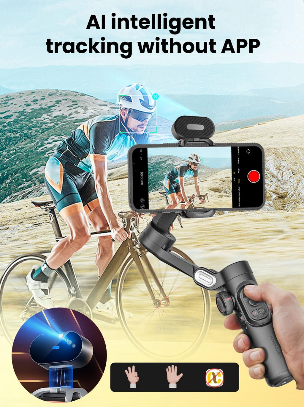 XE AI Version,Gimbal Stabilizer for Smartphone,NO APP AI Tracking, Gesture Control,360°Inception Gimbal with TikTok YouTube,3-Axis Foldable Handheld Tripod for iPhone& Android,Black