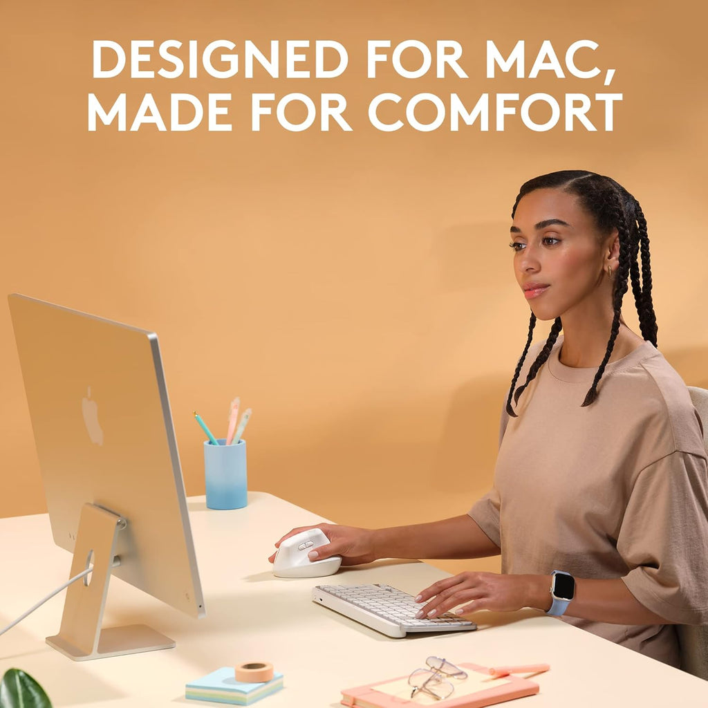 Logitech Lift for Mac Wireless Vertical Ergonomic Mouse, Bluetooth, Quiet Clicks, Silent Smartwheel, 4 Customizable Buttons, for macOS/iPadOS/MacBook Pro/Macbook Air/iMac/iPad - Off White