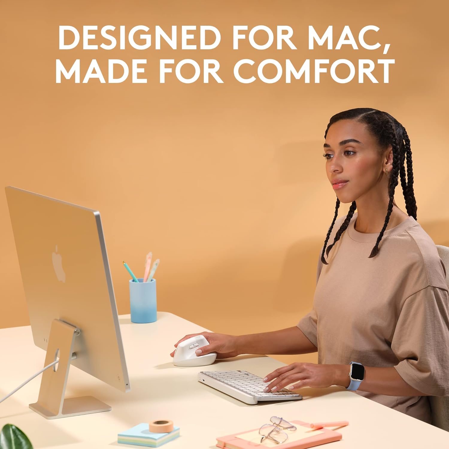 Logitech Lift for Mac Wireless Vertical Ergonomic Mouse, Bluetooth, Quiet Clicks, Silent Smartwheel, 4 Customizable Buttons, for macOS/iPadOS/MacBook Pro/Macbook Air/iMac/iPad - Off White