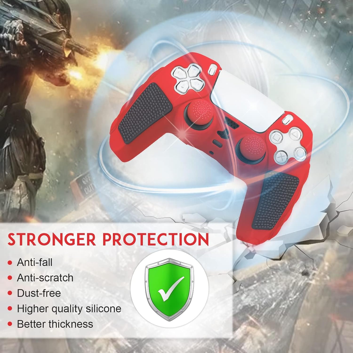 SIKEMAY Anti-Slip PS5 Controller Skin, Soft Thicken Non-Slip Studded Silicone Gel Grip Protective Cover Case for PlayStation 5 Controller Grip, 2 Pack with 8 x Thumb Grip Caps