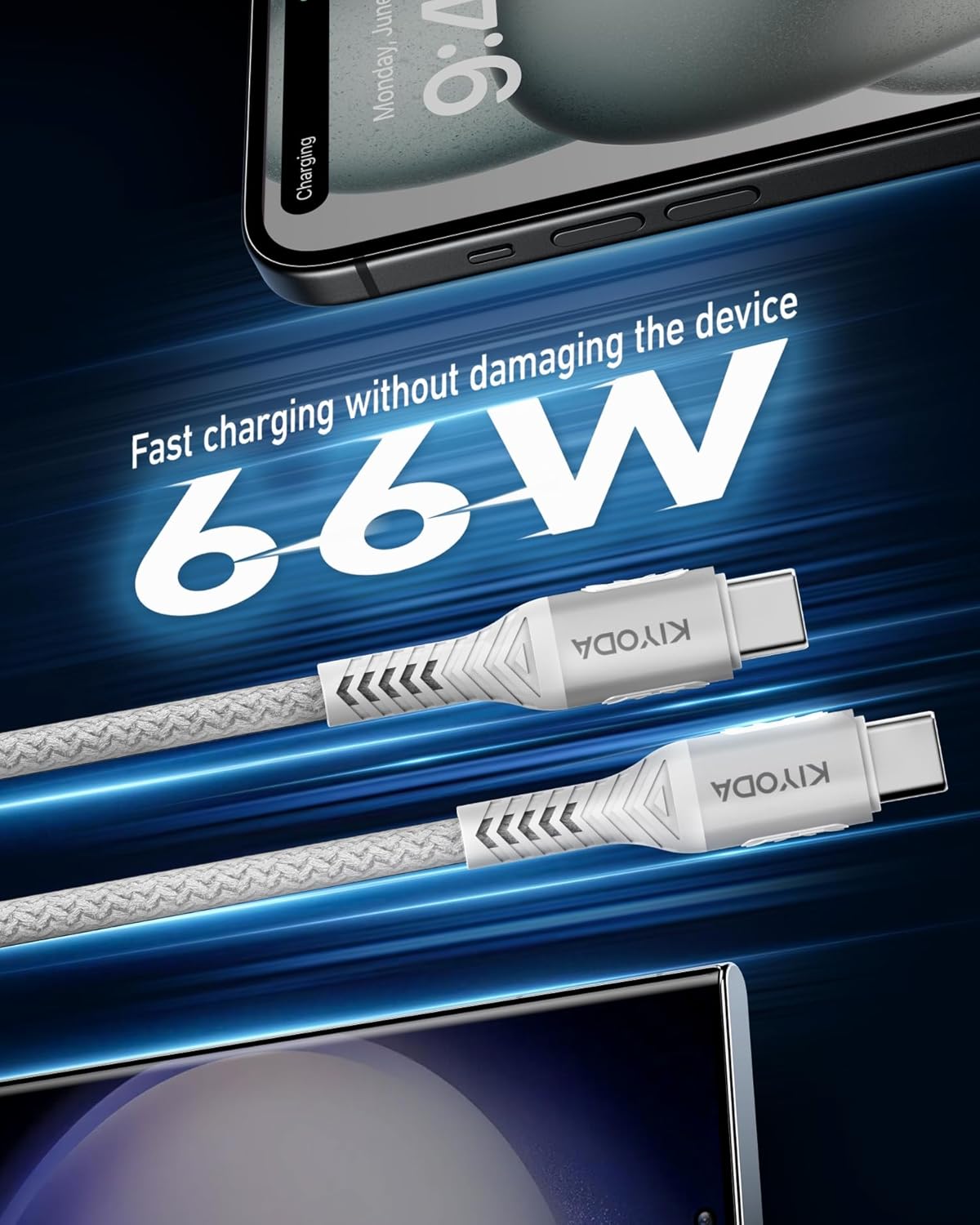 Coiled USB C to C Cable 3ft+6ft, Coiled USB C Cable for Car, Braided Type C Charger 66W Fast Charging Cord Compatible with iPhone 17 16 15, iPad, Samsung Galaxy, Google Pixel, Moto, LG Phones-Silver