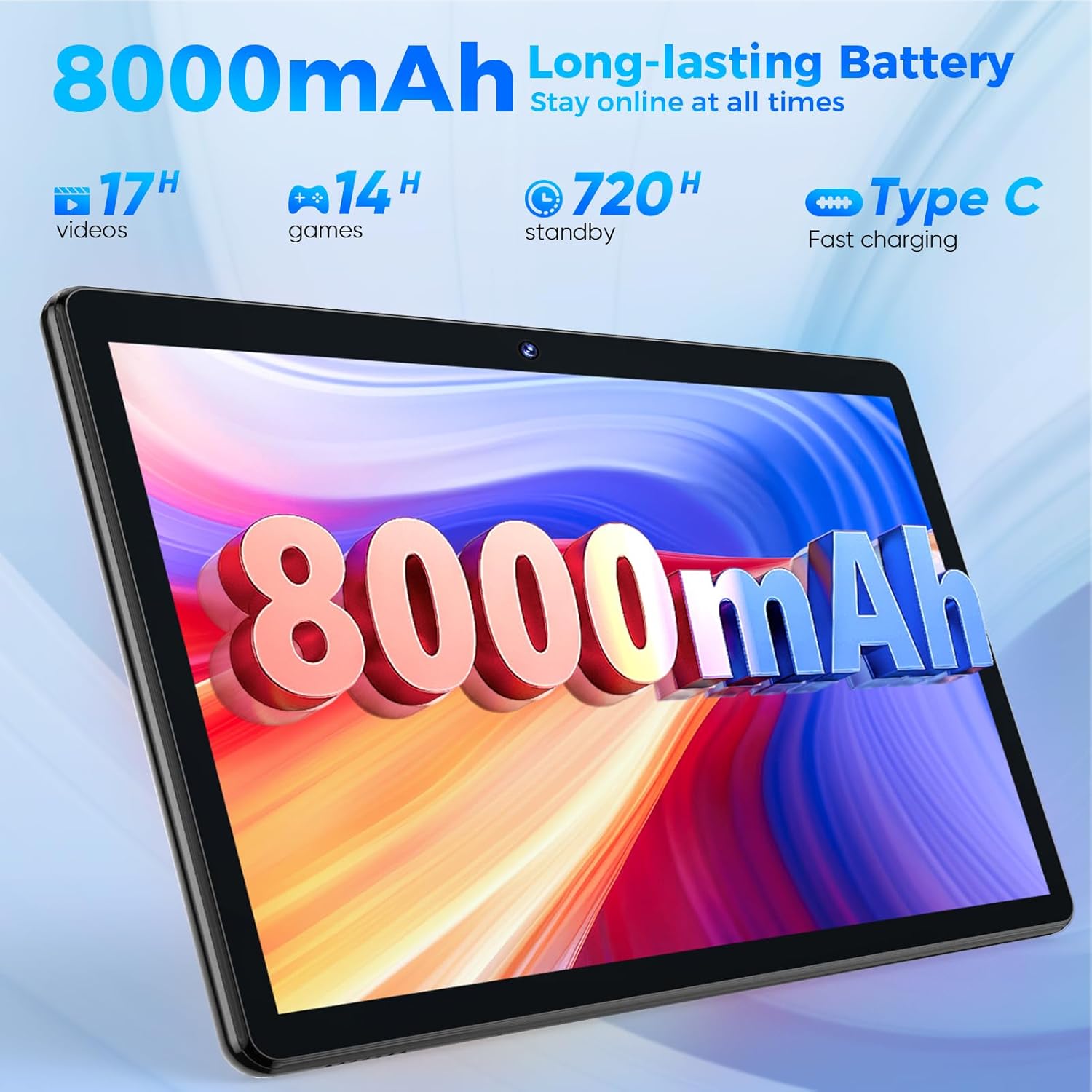 Android Tablet with Keyboard, 26GB RAM, 256GB ROM(1TB Expand), 10.1 inch Android 14 Tablet, 8000mAh Battery, BT 5.0, GMS Certified, 2.4G&5G WiFi, 2 in 1 Tablets with Mouse, Case, Stylus(Black)