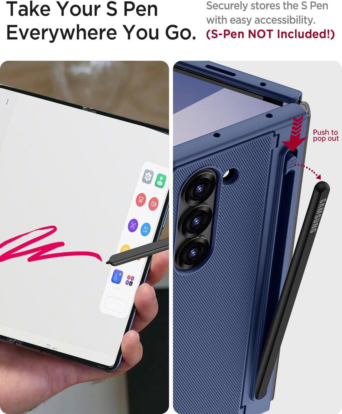 Miimall for Samsung Galaxy Z Fold 6 Case with S Pen Holder Slot [Military Grade Drop][Built-in Privacy Screen & Invisible Kickstand] Slim Thin Protective Phone Case for Galaxy Z Fold 6 5G Cover Blue