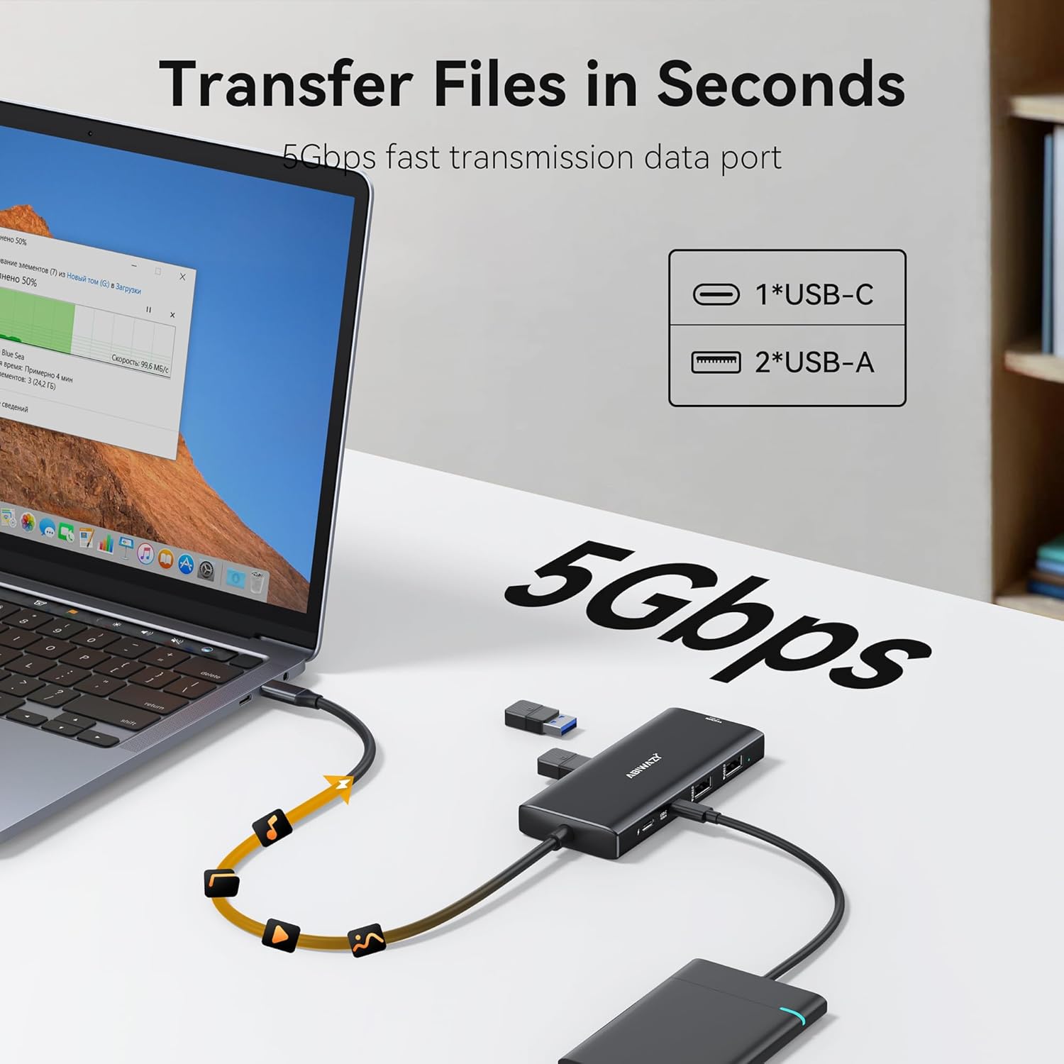 Hub Multiport Adapter for MacBook Pro/Air, 9 in 1 Accessories Mac USB C Dongle Dock Adapter with HDMI, SD/TF Card Reader, USB C Port, PD 100W and 4 USB for Dell XPS, Lenovo HP Laptops
