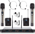 4 Channel Wireless Microphone System UHF 2 Cordless Handheld Mics and 2 Lavalier Headset Mics for Karaoke Church Speaking Conference Meeting Party, 4x25 Adjustable Frequency (2 Handheld + 2 Bodypack)