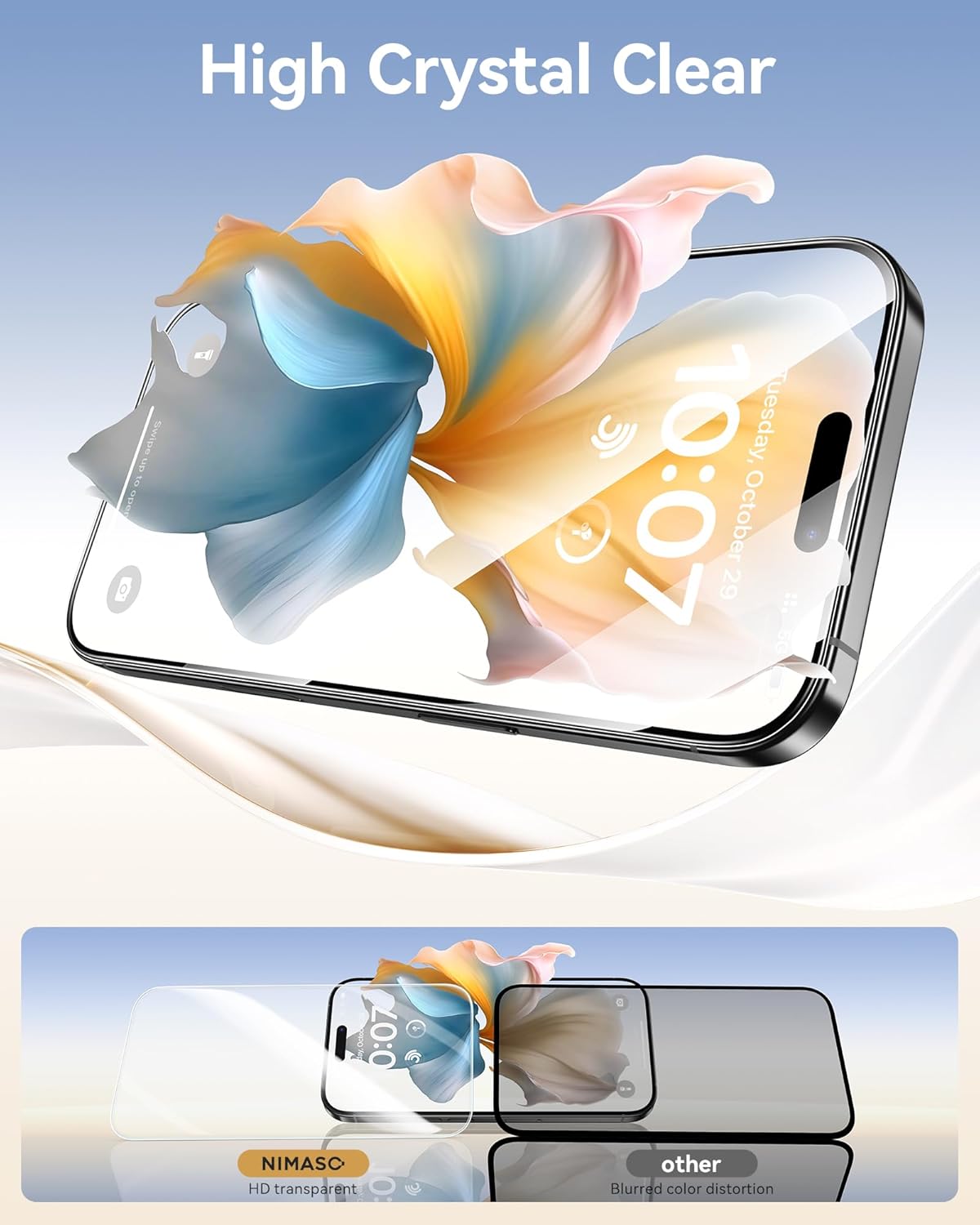 NIMASO for iPhone 16/15 Plus Screen Protector, 3 Pack Tempered Glass Screen Protector for iPhone 16 Plus, Automatic Dust Removal, Instant Installation,HD Clear, 9H Hardness Shockproof (6.7 inches)