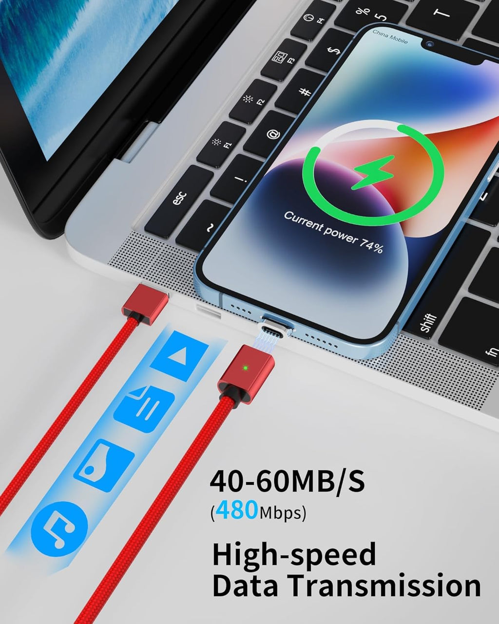 Magnetic Charging Cable 3A Fast Charging (4-Pack, 3.3/3.3/6.6/6.6 ft) 3 in 1 Magnetic Phone Charger, 480Mbps Data Transfer, USB A to Type C Charger Cable USB-C/Iproduct Micro USB Device (Deep Red)