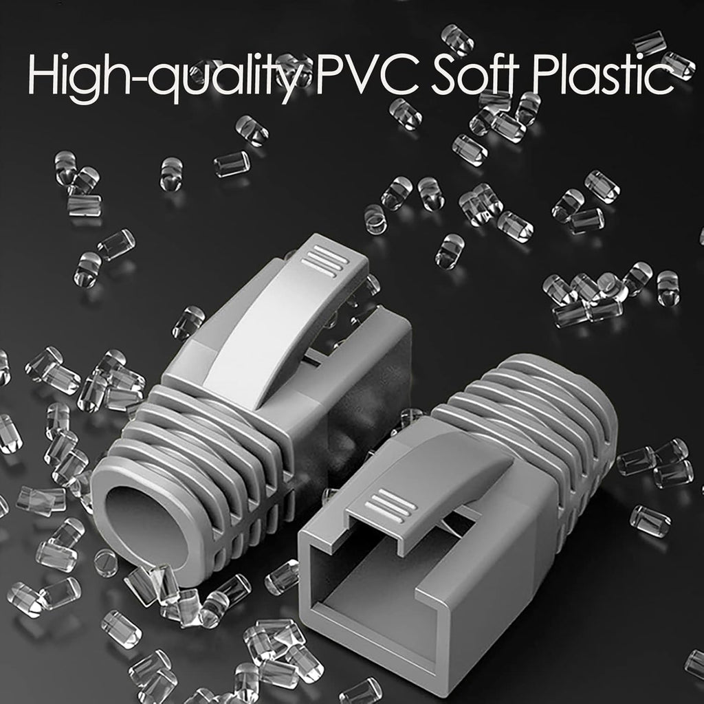 100Pack RJ45 Boot Cover, Cat5 Cat6 Cat6A Ethernet Network Cable Strain Relief Boot, Fits Overall Jacket Diameter 5.5-6.5MM Ethernet Cable (Hole Diameter: 6.5mm, Grey)