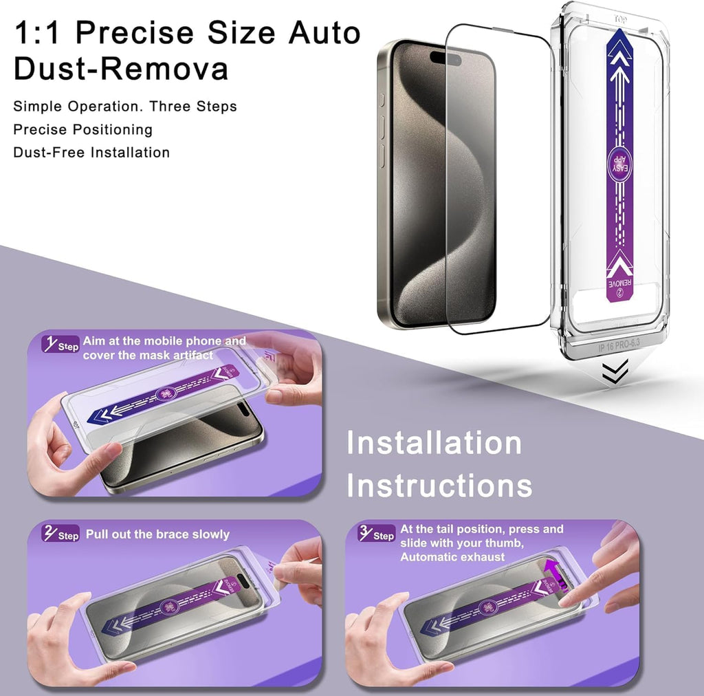 Screen Protector for iPhone 17 Pro 6.3-Inch, 2 Pack, 9H Tempered Glass, HD Clear, Full Cover, Anti-Fingerprint, Easy Installation