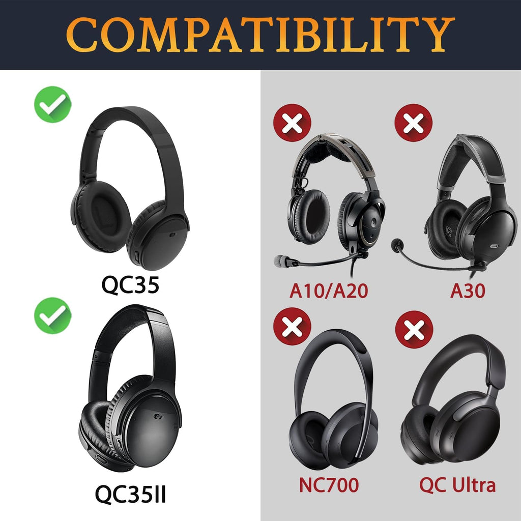 SoloWIT Replacement Earpads Cushions for Bose QuietComfort 35 (QC35) & Quiet Comfort 35 II (QC35 ii) Headphones, Ear Pads with Softer Leather, Noise Isolation Foam, Added Thickness (Purple Black)