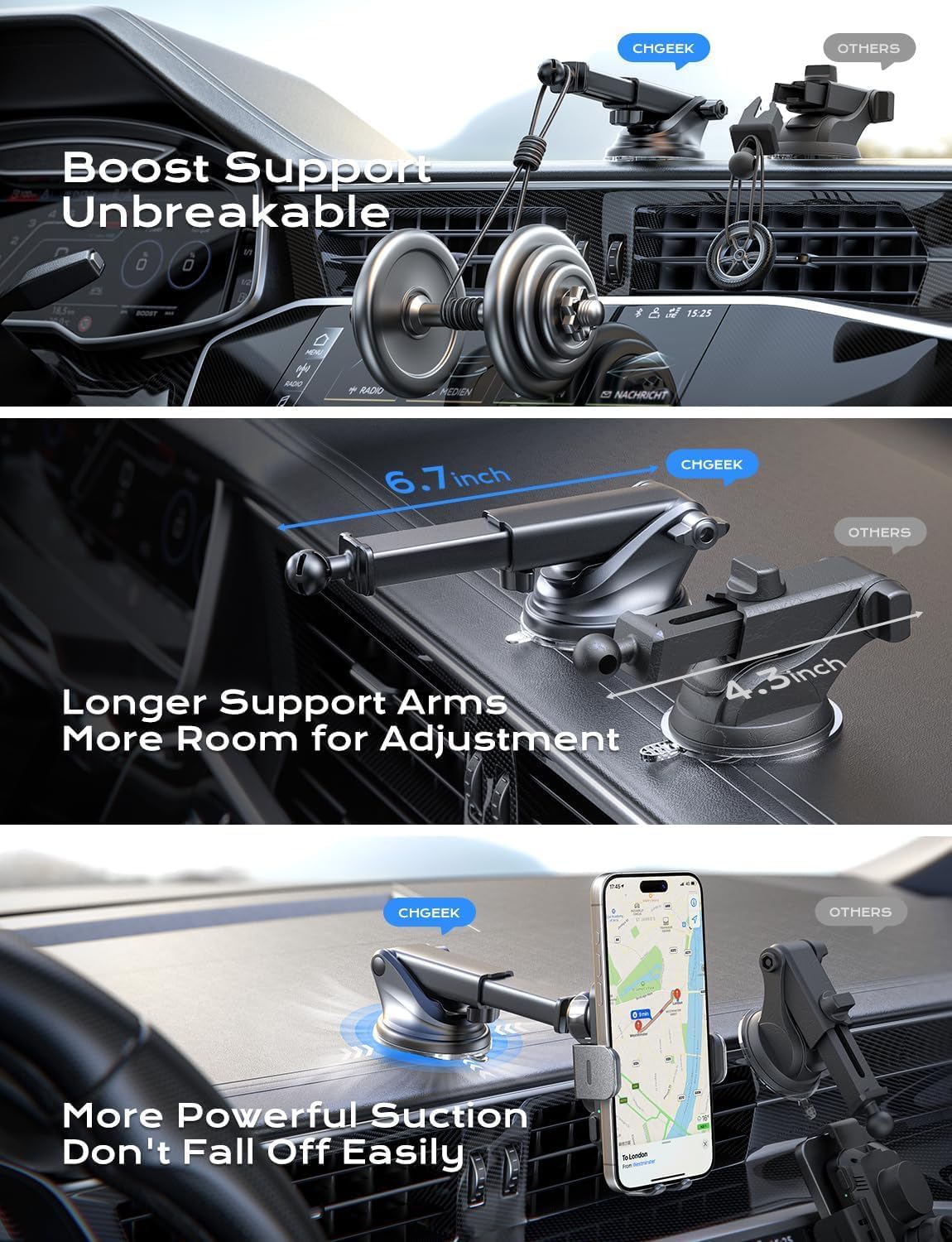 CHGeek 15W Fast Charging Auto Clamping Car Charger Phone Mount Phone Holder (Cranberry)