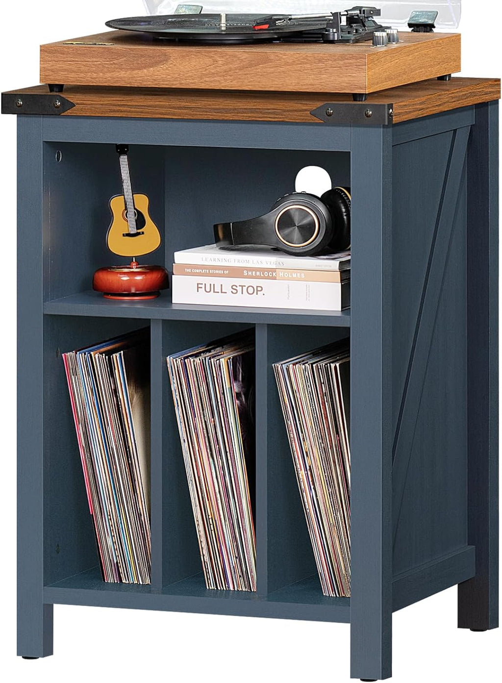 Record Player Stand with Vinyl Record Storage Holds up to 160 Albums,Large Wood Record Player Table，Blue Turntable Stand Cabinet Dispaly Shelf for Living Room,Bedroom,Office