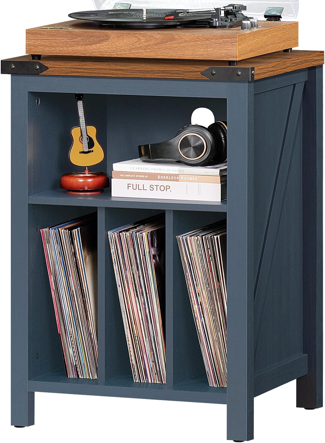 Record Player Stand with Vinyl Record Storage Holds up to 160 Albums,Large Wood Record Player Table，Blue Turntable Stand Cabinet Dispaly Shelf for Living Room,Bedroom,Office