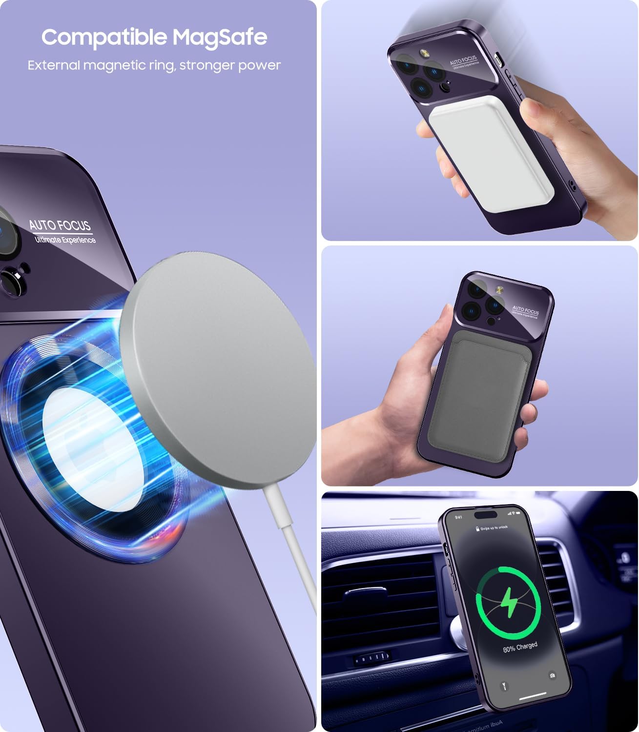 Magnetic for iPhone 13 Pro Max Case, Compatible with MagSafe, Built-in Camera Lens Protector, Logo View, Military Grade Drop Proof Phone Case Cover, Purple