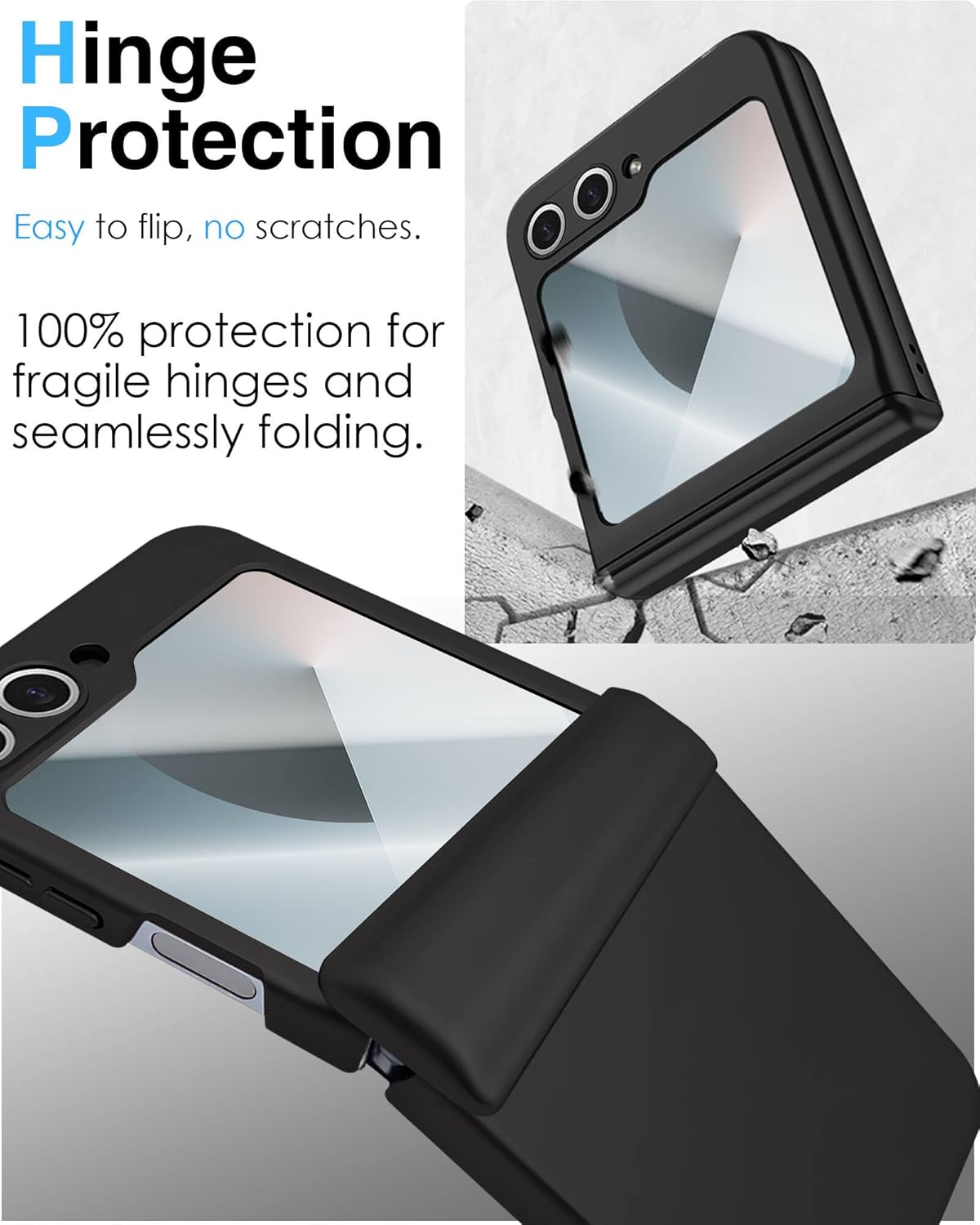 STORMTAL for Samsung Galaxy Z Flip 6 Case/Z Flip 7 FE Case, Hinge Protection, Built-in Screen Protector, Wireless Charging, Slim Rugged Phone Protective Case for Galaxy Z Flip 6 Black