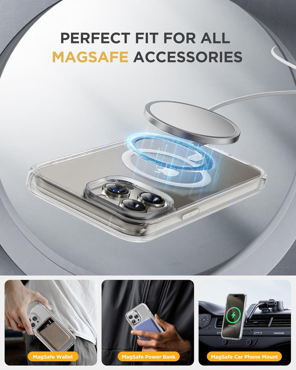 Miracase Magnetic for iPhone 15 Pro Case Full-Body Bumper Phone case with Built-in Glass Screen Protector& Camera Protector, [Compatible with MagSafe] Military Drop Proof 15 Pro Cover 6.1 inch,Clear