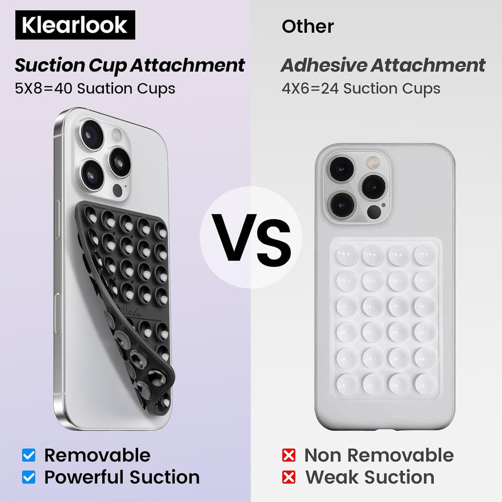 Klearlook 4Pack Silicone Suction Cup Phone Case Mount Double Sided, Sticky Phone Grip for Cell Phone, Hands-Free Phone Accessories for Selfies and Videos, Clear & Light Pink & Hot Pink & Black