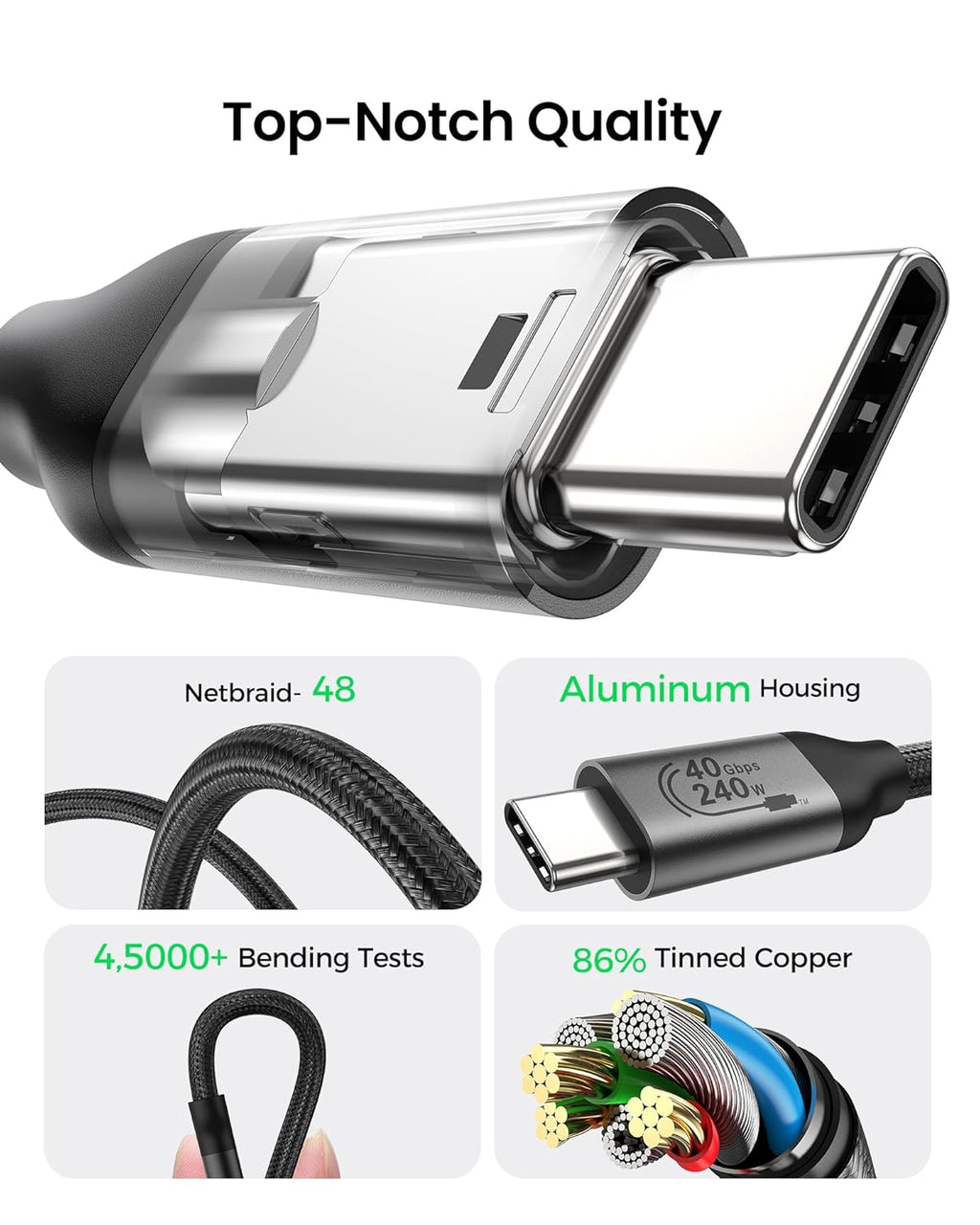 Silkland USB C Data Cable 40Gbps, USB4 for Thunderbolt 4 Cable 1.6FT, Supports 240W PD 3.1 Charging, [8K/6K 60Hz] USB C Monitor, Compatible with MacBook, SSD, Hub,Docking, eGPU, iPhone 16