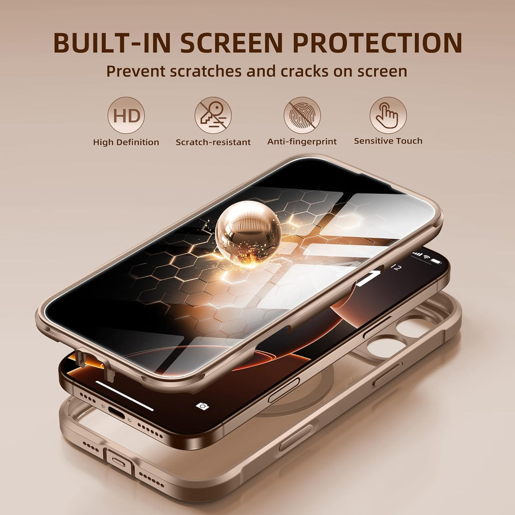 BERFY Magnetic for iPhone 16 Pro Case, Compatible with MagSafe, Built-in Privacy Screen Protector and Upgraded Camera Protection, Anti-Spy Full Body Shockproof Phone Case for 16 Pro 6.3", Desert Gold