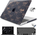 Teryeefi for MacBook Pro 14 inch Case M4 M3 M2 M1 Chip (2025 2024 2023 2021 Release) Model A3112 A3401 A3185 A2918 A2992 A2779 A2442, PC Hard Shell+Keyboard Cover+Type C Adapter, Gold Bows A003