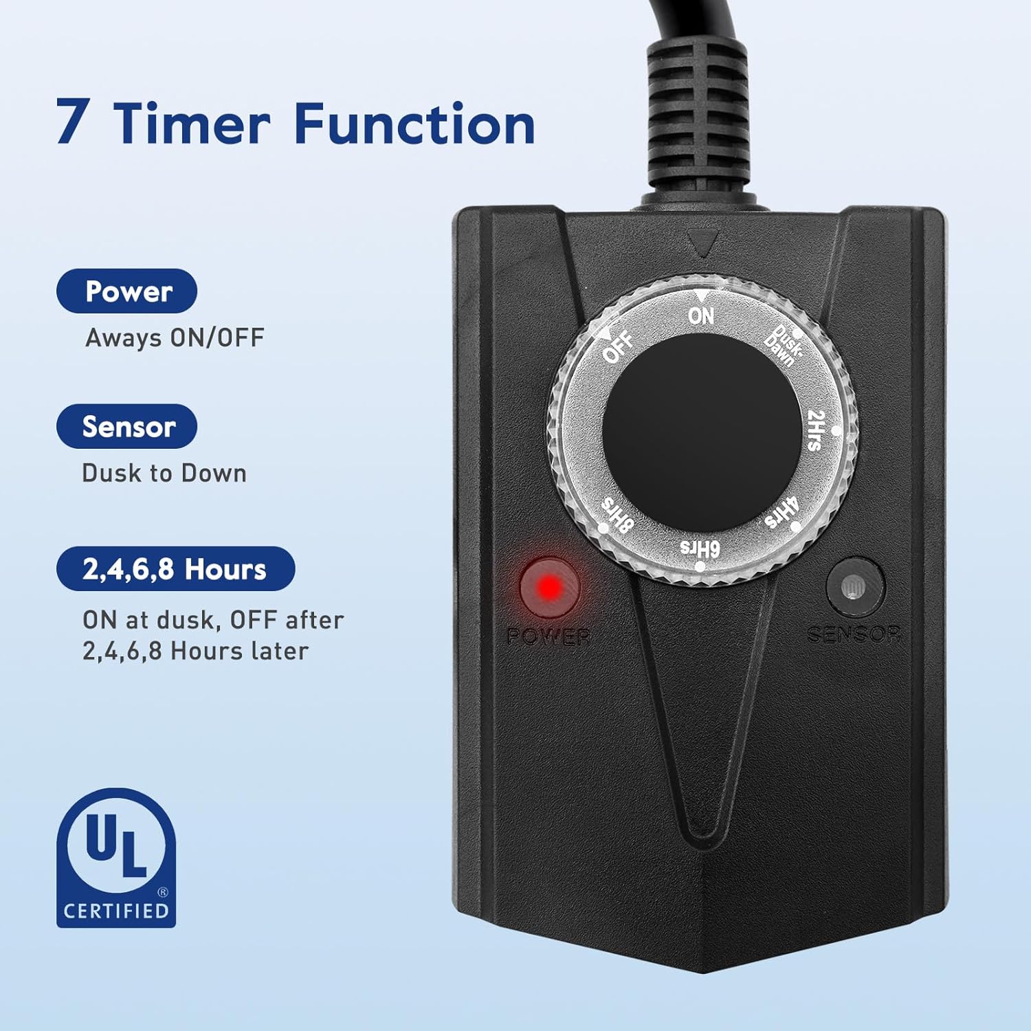 Brightown Outdoor Light Sensor Timer Waterproof, Mechanical Plug in Timer Switch, Outdoor Light Timer for Electrical Outlets, 2 Grounded Electrical Outlets for Christmas String Lights, Lighting Decor