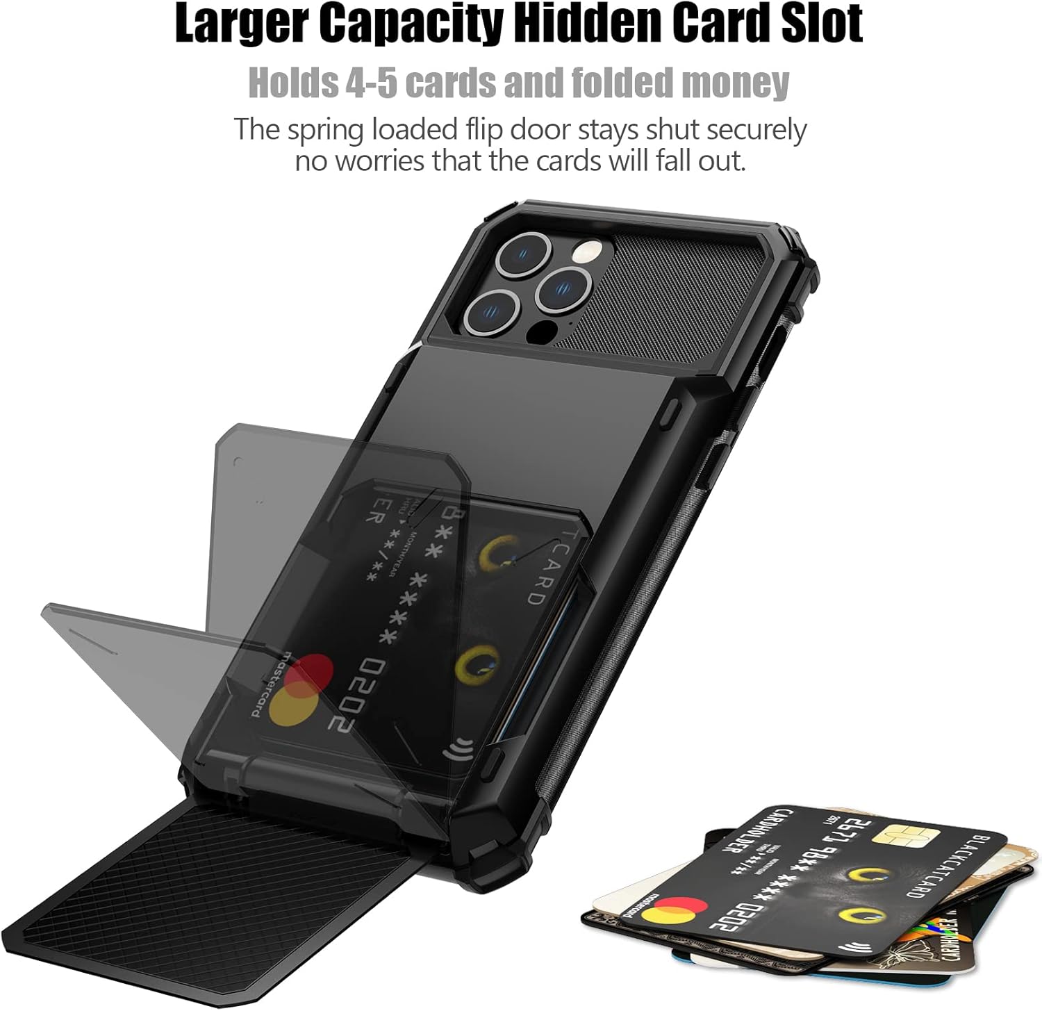 Nvollnoe for iPhone 12/12 Pro Case with Card Holder[Store 5 Cards] Dual Layer Heavy Duty Shockproof iPhone 12 Wallet Case with Hidden Card Slot Large Storage Cover for iPhone 12(Black)