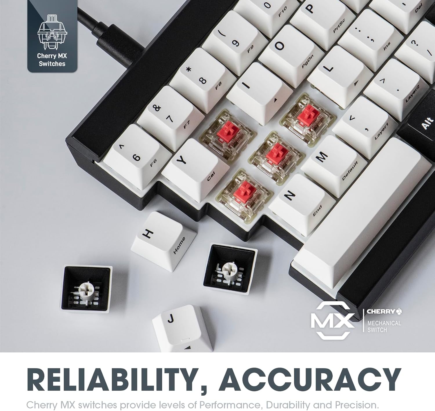 MD600 V3 RGB ORCA TKL Ergonomic Mechanical Keyboard, Cherry MX, Split Layout, PBT DoubleShot Keycap, Windows OS Compatible (Red)