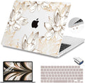 Teryeefi Compatible with M4 MacBook Air 13.6 inch Case 2022-2025 Release M3 A3113 M2 A2681 with Touch ID, Design Hard Shell Case+Keyboard Cover+Screen Protector+Type C Adapter, W-Gold Flower Line