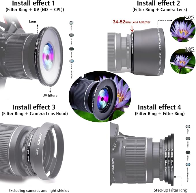 34mm Lens to 52mm Camera Lens Adapter, 34mm to 52mm Filter Step up Ring Adapter - Image 7