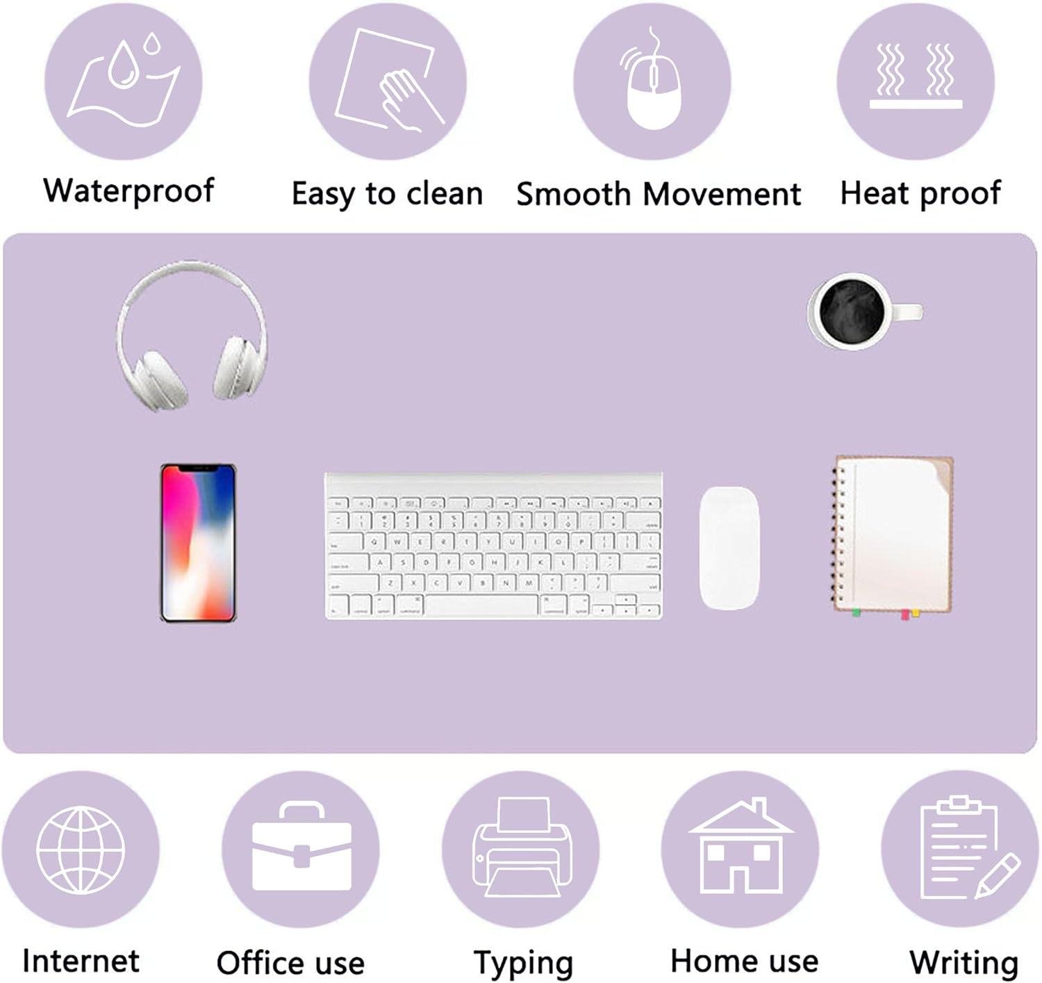 PU Leather Desk Pad Protector Gaming Mouse Pad Non Slip Desk Mat for Keyboard and Mouse Waterproof Desk Writing Pad for Office and Home Desk Accessories(Purple, 31.5 * 15.7)