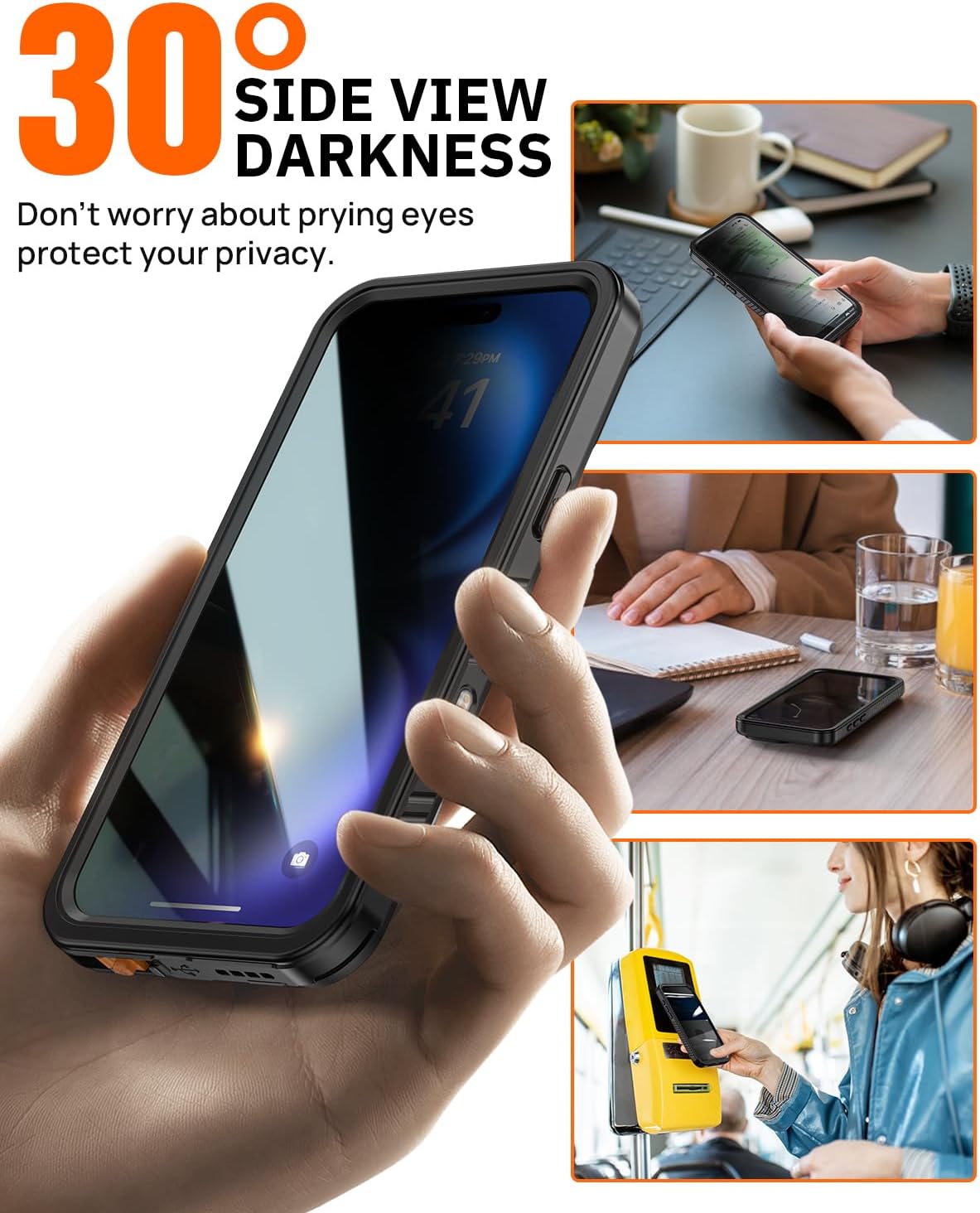 Lanhiem for iPhone 16 Privacy Case, Waterproof Dustproof Shockproof Cases for iPhone 16 with Privacy Screen Protector, Full Body Heavy Duty Protective Cover for iPhone 16-6.1 inch (Black)