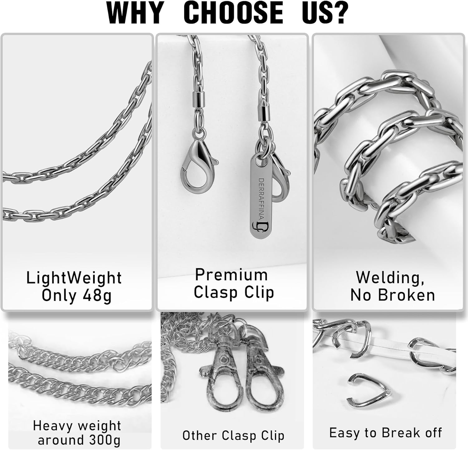Metal Phone Chain, Crossbody Detachable Phone Lanyard with 1*Wrist Strap & 2* Tether Tabs for iPhone and Smartphones (Pale Silver,Extend)