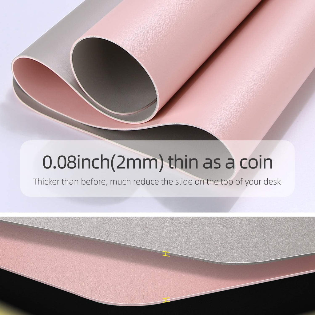 YSAGi Desk Pad, Desk Mat, 23.6" x 13.7" Ultra Thin Waterproof PU Leather Desk Blotter, Laptop Leather Desk Pad Protector for Keyboard and Mouse, Dual-Sided Desk Writing Pad for Office and Home (Pink)