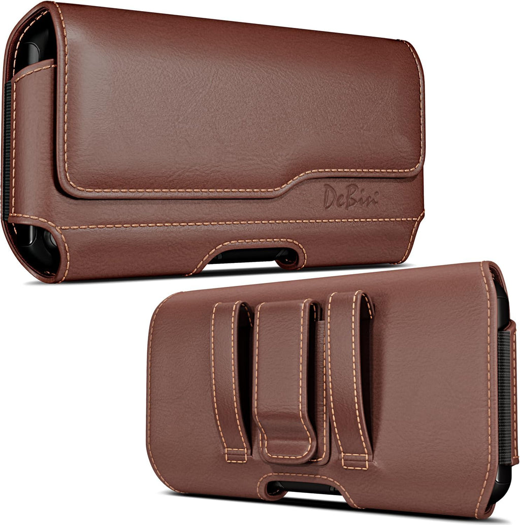 DeBin Case for Galaxy S25 S24 5G S23, S22, S21, S20, S10, S9, A10e, A01, Note 10, Cell Phone Belt Holster Clip Pouch Holder Cover (Fits Samsung with Otterbox Commuter Case) Brown