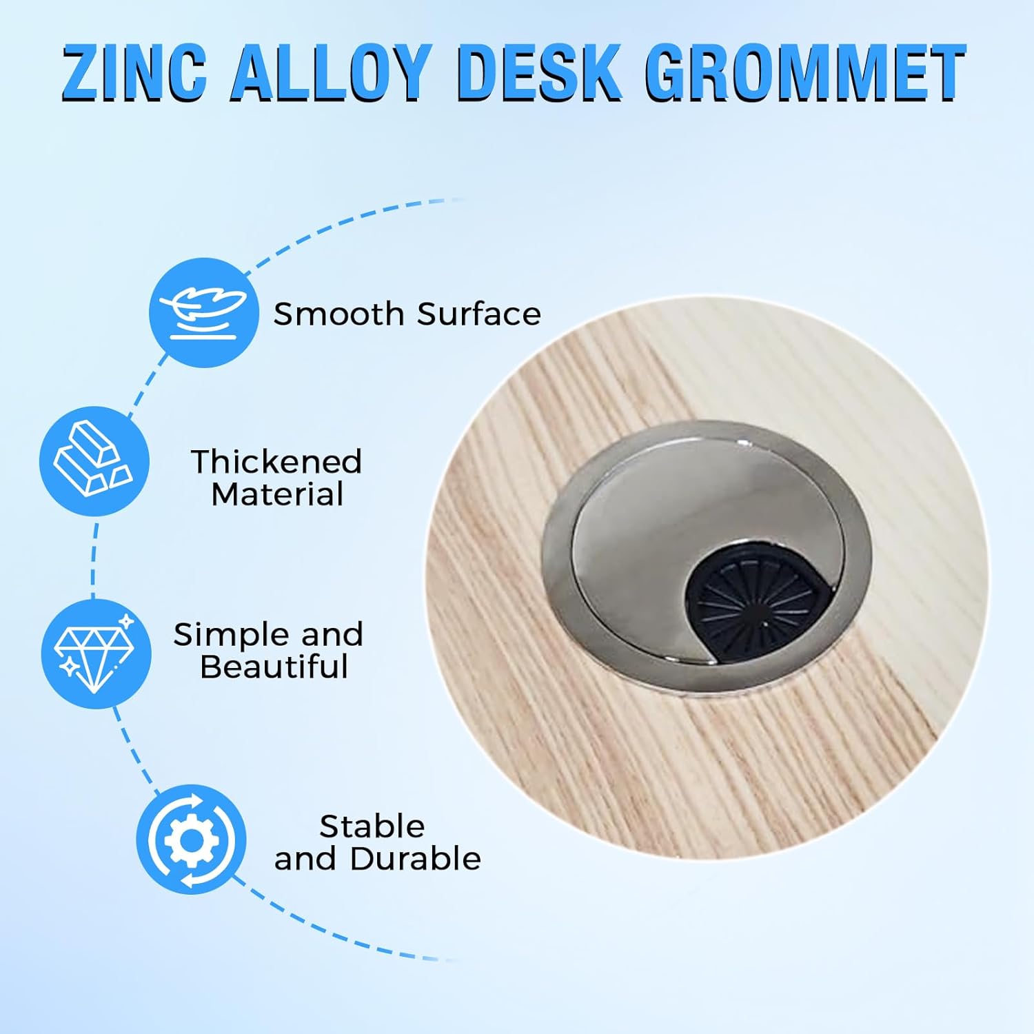 Desk Grommet 2-3/8" (60 mm), Desk Cord Hole Cover, Cable Grommet Metal Zinc Alloy Materilal, Desk Hole Grommet for Office and Home Table Cable, Detachable Cable Cord Organizer (Flat Black 2 Pcs)