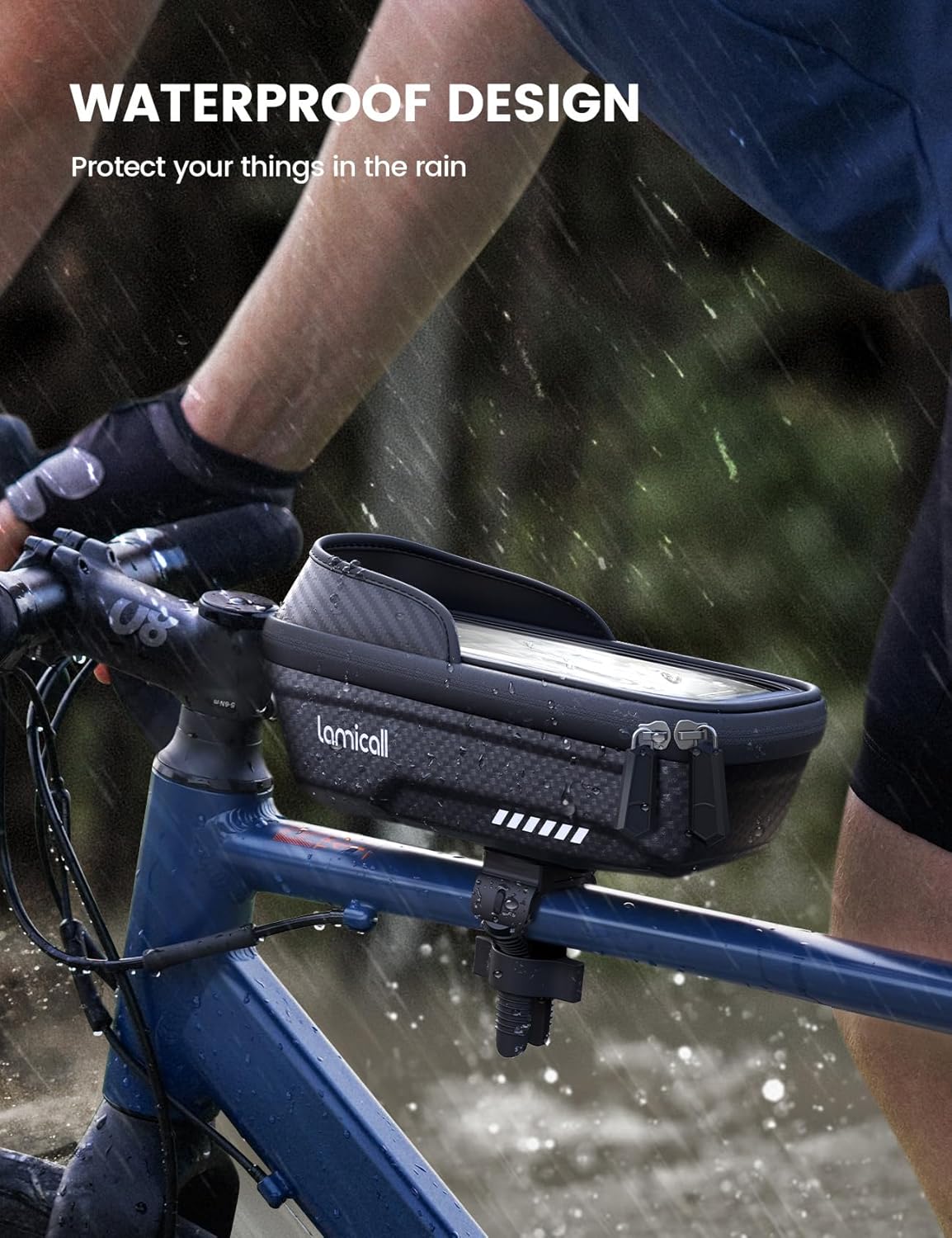 Lamicall Bike Frame Bag Waterproof - [1s Release] [2 in 1] Bike Phone Bag, Bike Phone Holder Mount, Bicycle Top Tube Bag, Cycling Pouch with Rain Cover, Bike Accessories for Phones Under 7"