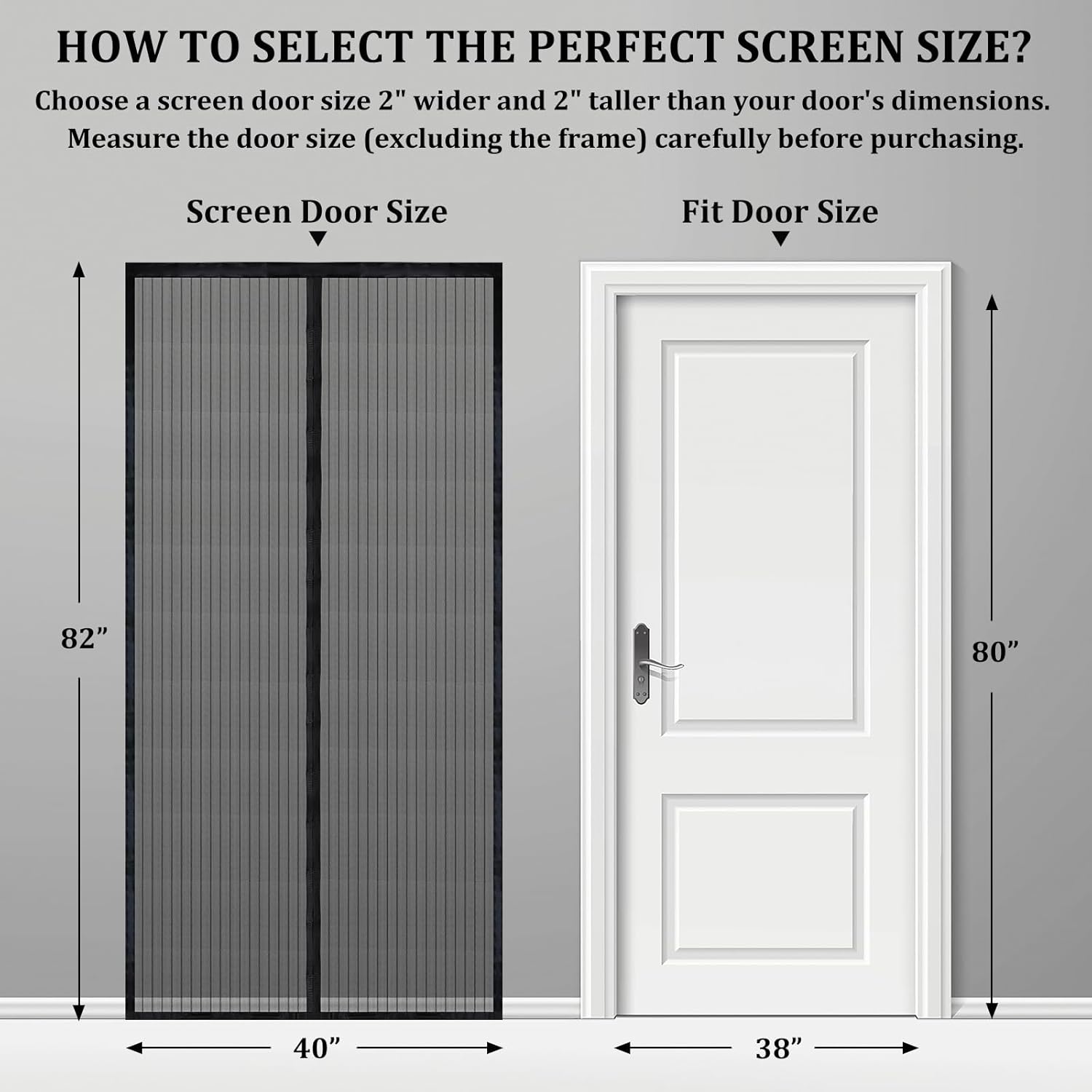 Magnetic Screen Door - Self Sealing, Heavy Duty, Hands Free Mesh Partition Keeps Bugs Out Let Breeze in- Pet and Kid Friendly - Keep Open Feature (Black, Fit Door Size 38 x 80 Inch)