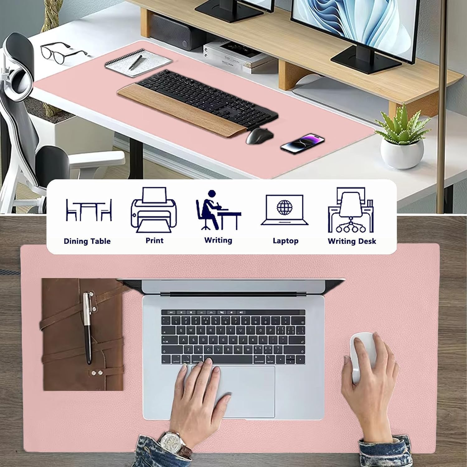 PU Leather Desk Pad Protector Gaming Mouse Pad Non Slip Desk Mat for Keyboard and Mouse Waterproof Desk Writing Pad for Office and Home Desk Accessories(Pink, 47.2 * 17.7)