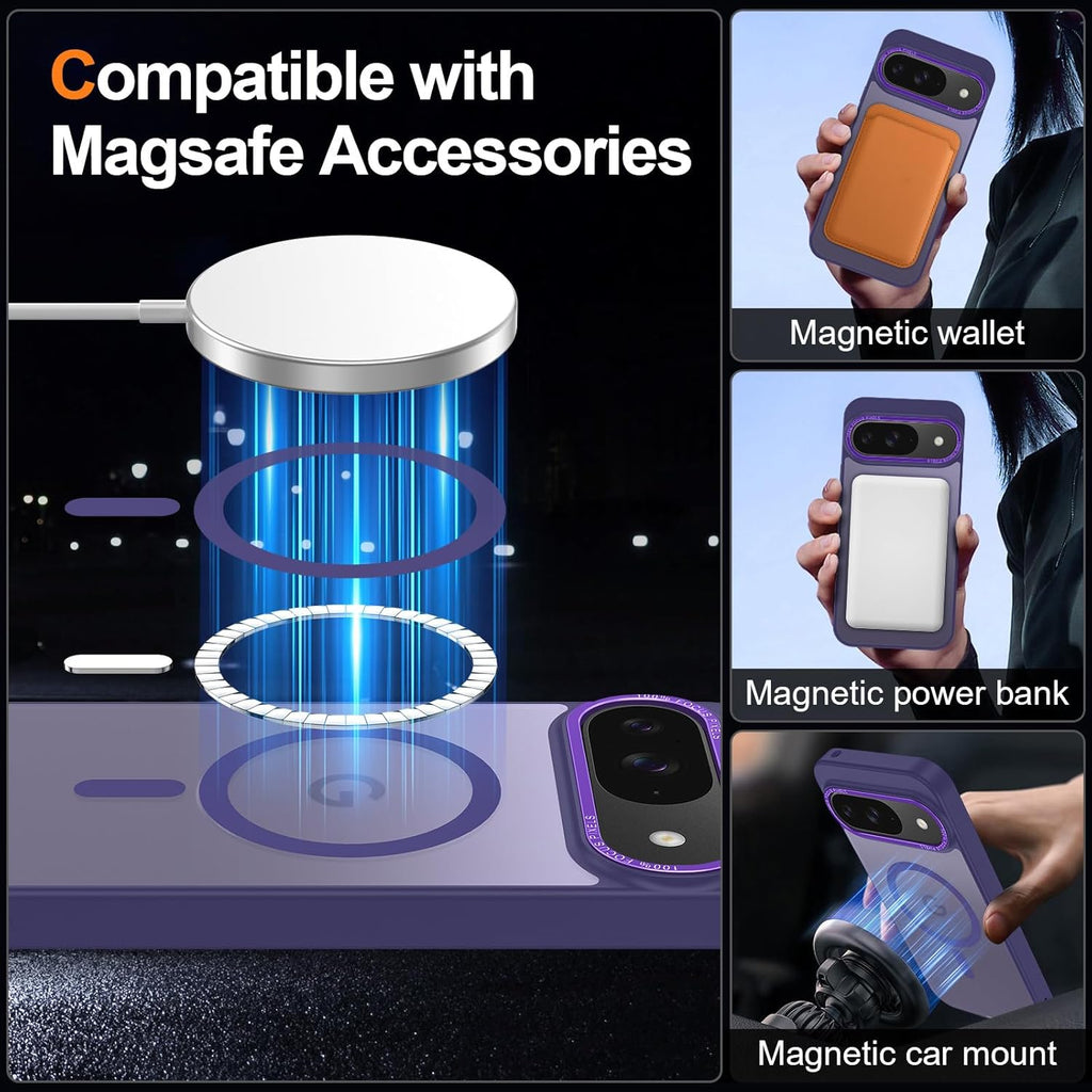 Magnetic for Google Pixel 10/Pixel 10 Pro Case, [Military Grade Drop Protection] [Compatible with MagSafe] Shockproof Slim Translucent Matte Anti-Slip for Women Girls Men Case, Deep Purple