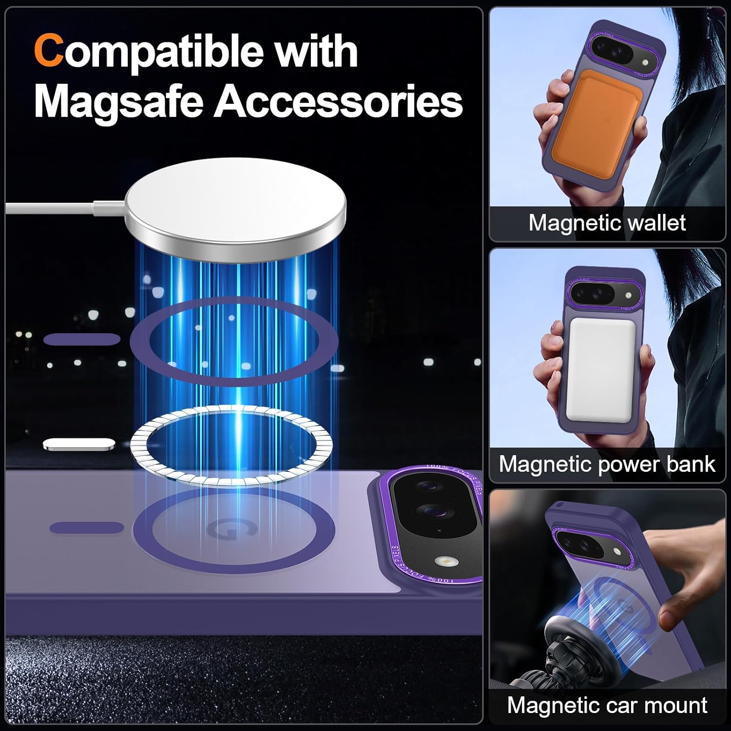 Magnetic for Google Pixel 10/Pixel 10 Pro Case, [Military Grade Drop Protection] [Compatible with MagSafe] Shockproof Slim Translucent Matte Anti-Slip for Women Girls Men Case, Deep Purple