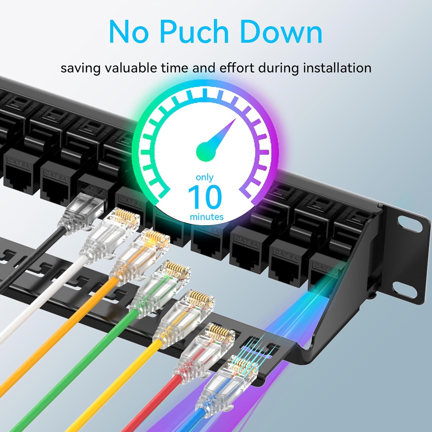 Patch Panel 24 Port Cat6 with Coupler Keystone, Cat6a Network Patch Panel 10G No Punch Down, Time-Saver Ethernet 1U Rj45 Panel with Sturdy Back Bar, 19 Inch Coupler Network Panel